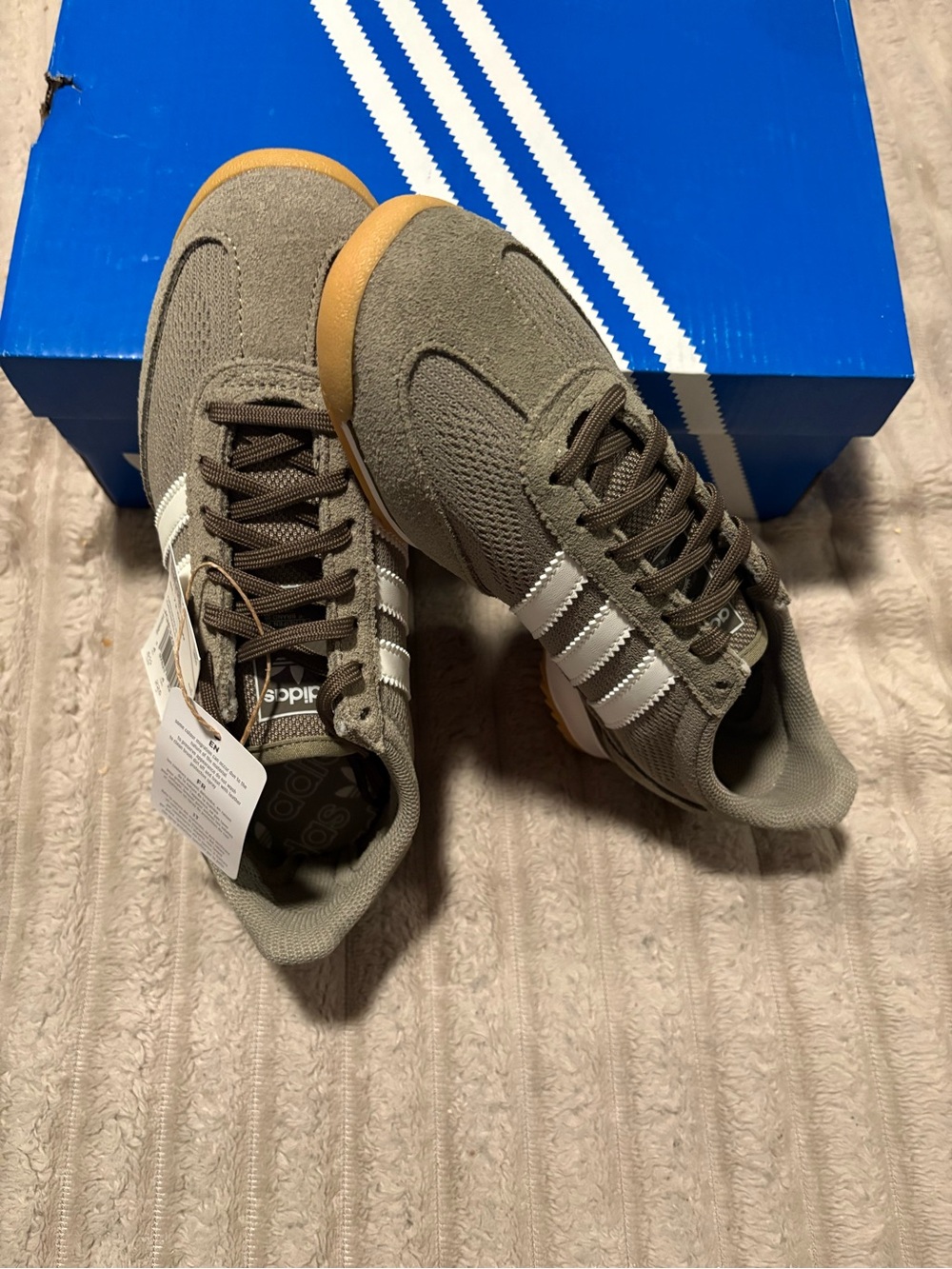 Adidas Olive Green Sneakers with White Stripes W size 5.5 BNWT